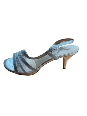 Dressy Silver Slingback Strappy Dress Shoe 3” Heels Leather Sole Women size 8